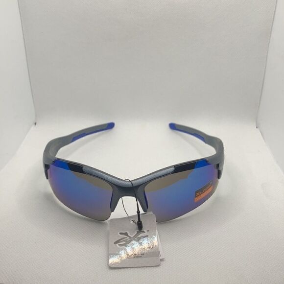 X-Loop Mens Sport Wrap Around Semi Rimless Mirrored Lens Sunglasses - Picture 2 of 4